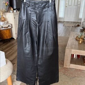 Lineanddot Black Leather Flair Pants